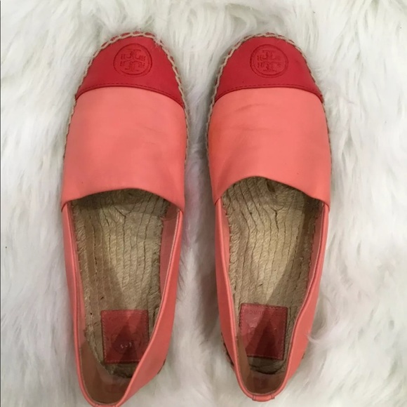 TORY BURCH NAPPA LEATHER RED COLOR BLOCK ESPADRILLE FLAT SIZE 8.5 - Picture 2 of 7